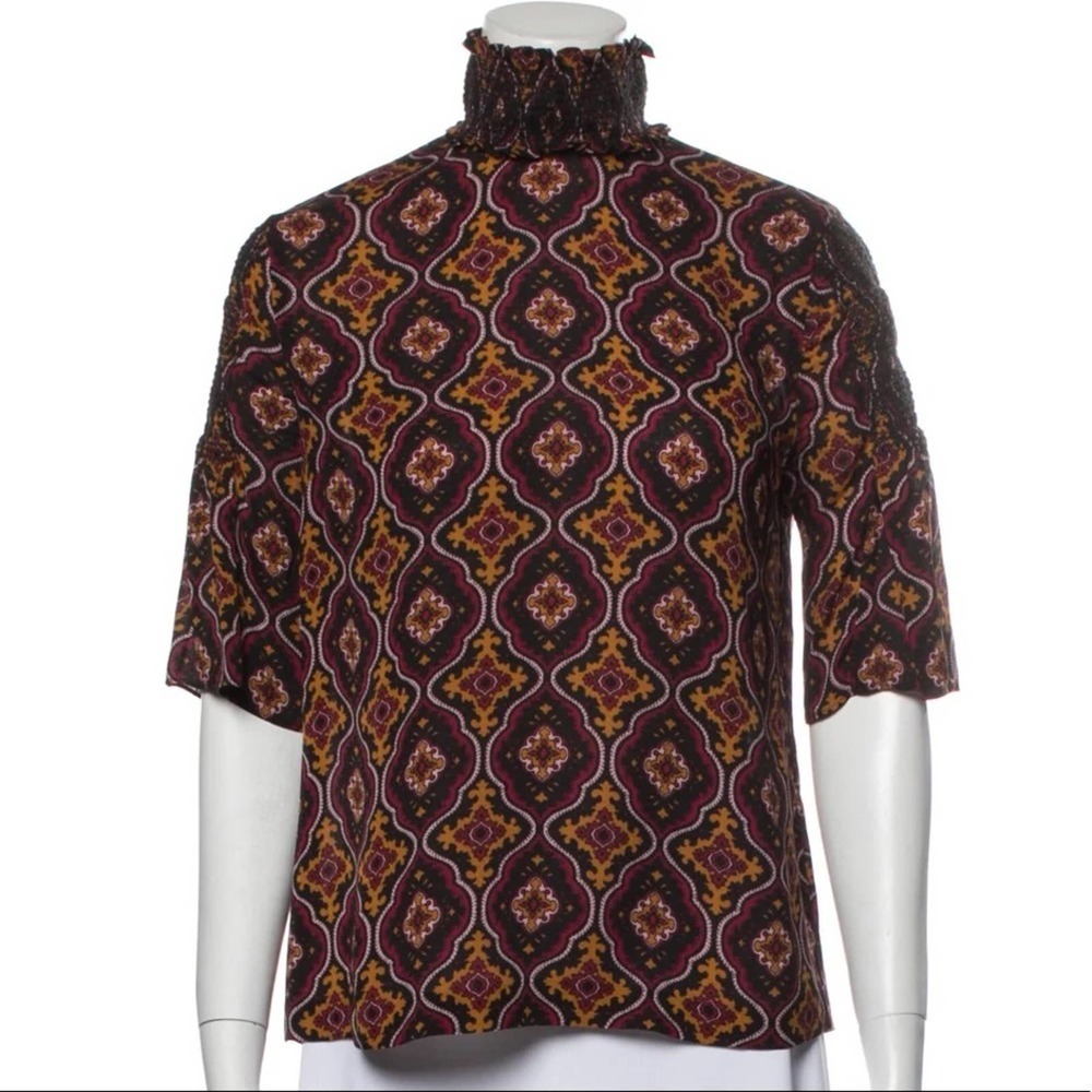 ALC Aubrey Print 100% Silk Mock Neck Top, Size 2